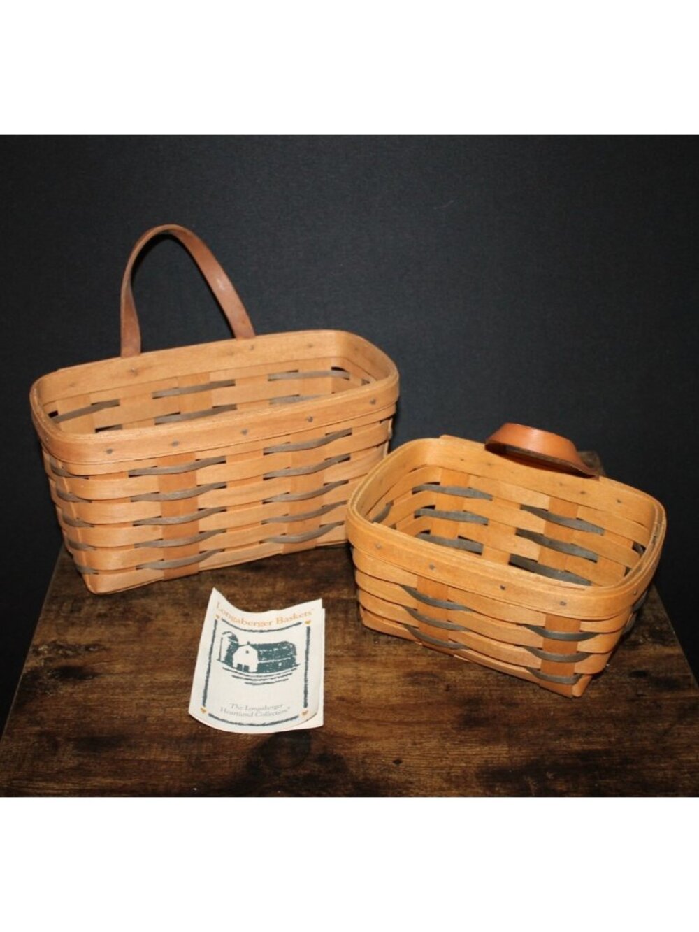 1988 Longaberger Medium Key Basket & 1994 Smalll Key Basket W/ Leather Handles
